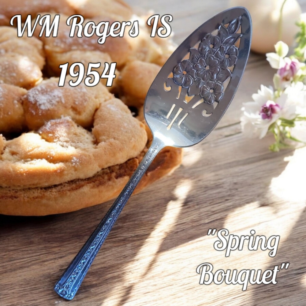 1 Vtg Wm Rogers IS Spring Bouquet Silverplated Cake Pie Server 1954 8.5”